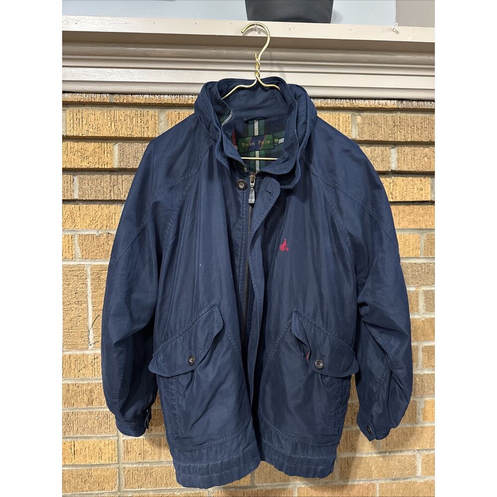 Y2K Bean Pole Men’s L Windbreaker Jacket Hooded Plaid Lined Full Zip Normcore
